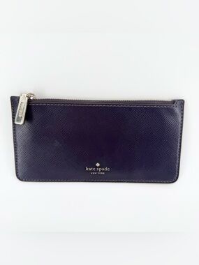 Kate Spade Deep Purple Saffiano Leather Zippered Money/Card Pouch (S362) 7”x3.5”